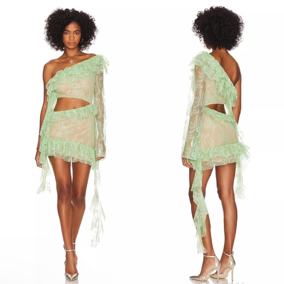 Revolve Loba Ramona Green Lace Mini Dress NEW - Picture 1 of 4